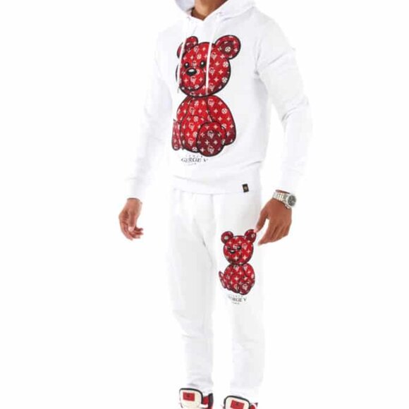 Avenue George V Paris Men's White Jugging Suit 2 piece set Rhinestone Tracksuit - Picture 3 of 6